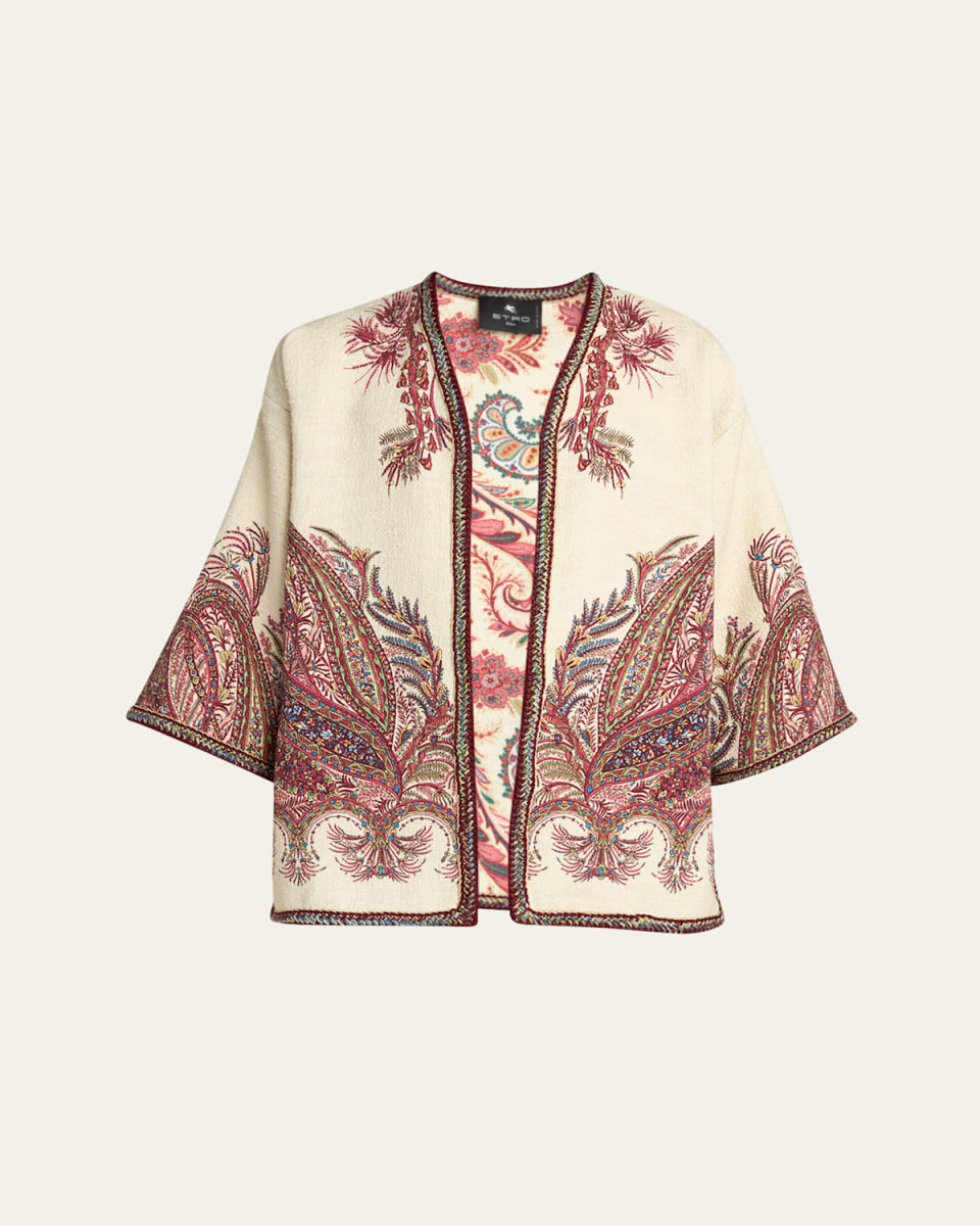 Open-Front Paisley-Print Jacket